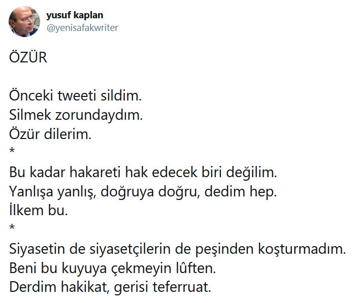 Erdoğan’ı eleştiren Yeni Şafak yazarı Twitter yorumunu jet hızıyla silip özür diledi - Resim: 1