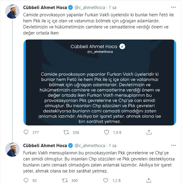 Cübbeli Ahmet'ten Furkan Vakfı Açıklaması: FETÖ ve PKK ile iç içe - Resim: 1