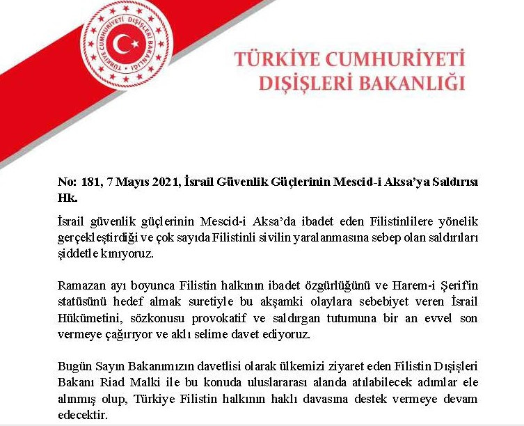 Dışişleri Bakanlığı'ndan İsrail Güvenlik Güçlerine Kınama - Resim: 1