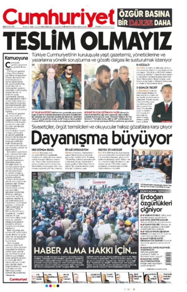 Cumhuriyet Gazetesinin bugünkü manşeti belli oldu - Resim: 1