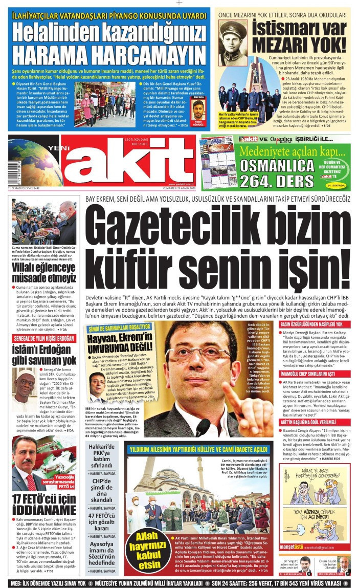 Yobaz Akit’ten İmamoğlu’na yanıt: Gazetecilik bizim, küfür senin işin - Resim: 1