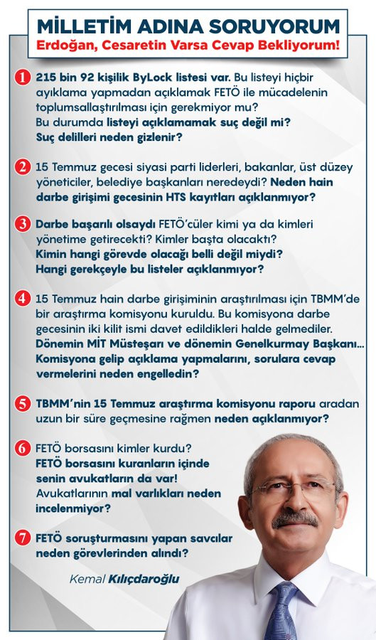 Kemal Kılıçdaroğlu'ndan Cumhurbaşkanı Erdoğan'a 7 FETÖ sorusu - Resim: 1