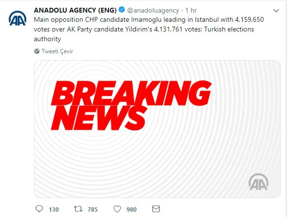 13 saattir sonuç açıklamayan Anadolu Ajansı'ndan şaşırtan İmamoğlu tweeti - Resim: 1