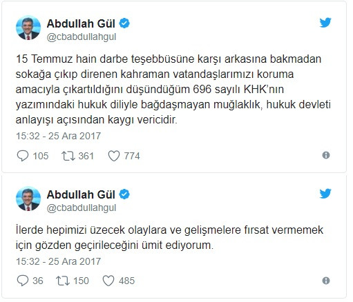 Son dakika: Abdullah Gül'den flaş KHK açıklaması: Kaygı verici - Resim: 1