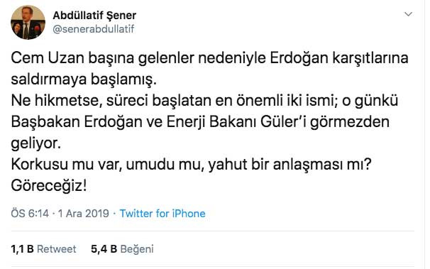 Abdüllatif Şener'den Cem Uzan'a yanıt: Erdoğan'a niye laf edemiyor? - Resim: 1