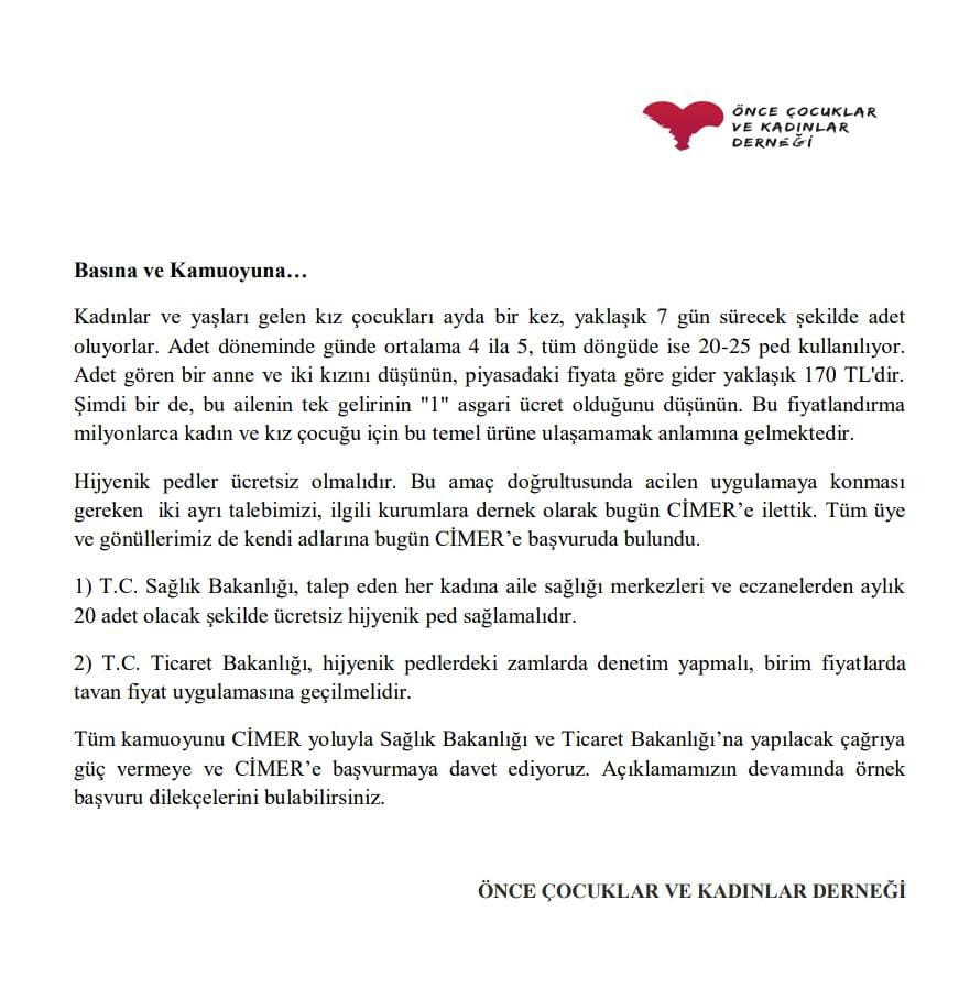 CİMER'e Başvurdular: Ayda 20 Ped Ücretsiz Olsun - Resim: 1