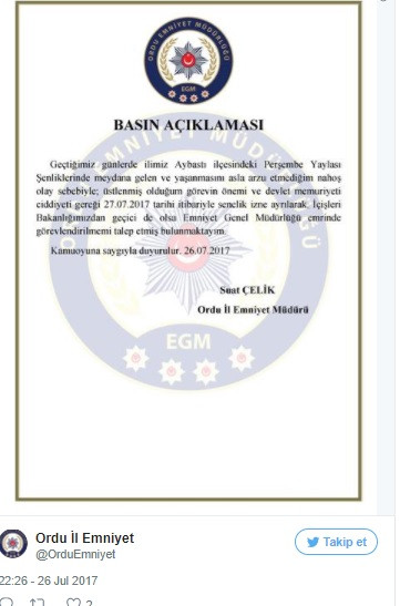 Ordu'daki protokol kavgasının ardından Emniyet Müdürü Çelik izne çıktı - Resim: 1