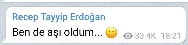 Erdoğan Aşı Yaptırdı, Telegram'da paylaştı - Resim: 1