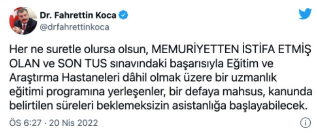 Fahrettin Koca: Uzmanlık Eğitimi Programına Yerleşenler Hemen Asistanlığa Başlayabilecek - Resim: 1