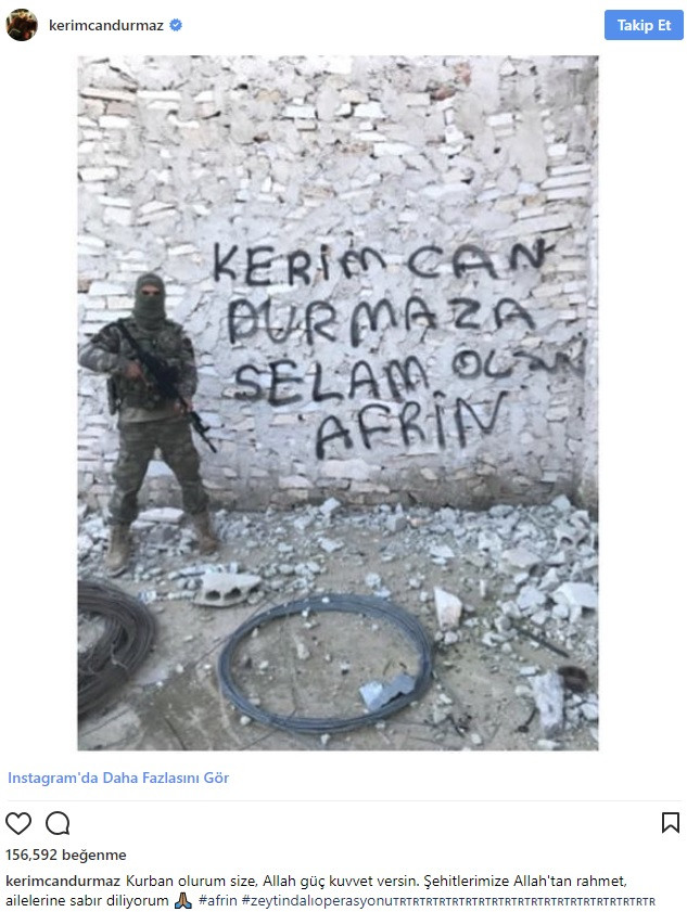 Kerimcan Durmaz, Afrin'den Mehmetçik'in gönderdiği fotoğrafı paylaştı - Resim: 1