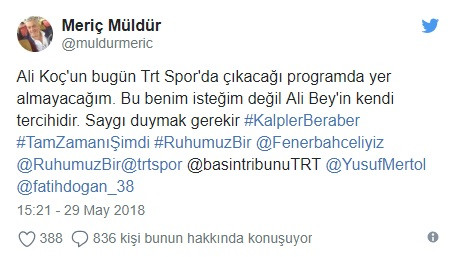 Ali Koç, TRT Spor yorumcusu Meriç Müldür'ü yayında istemedi - Resim: 1