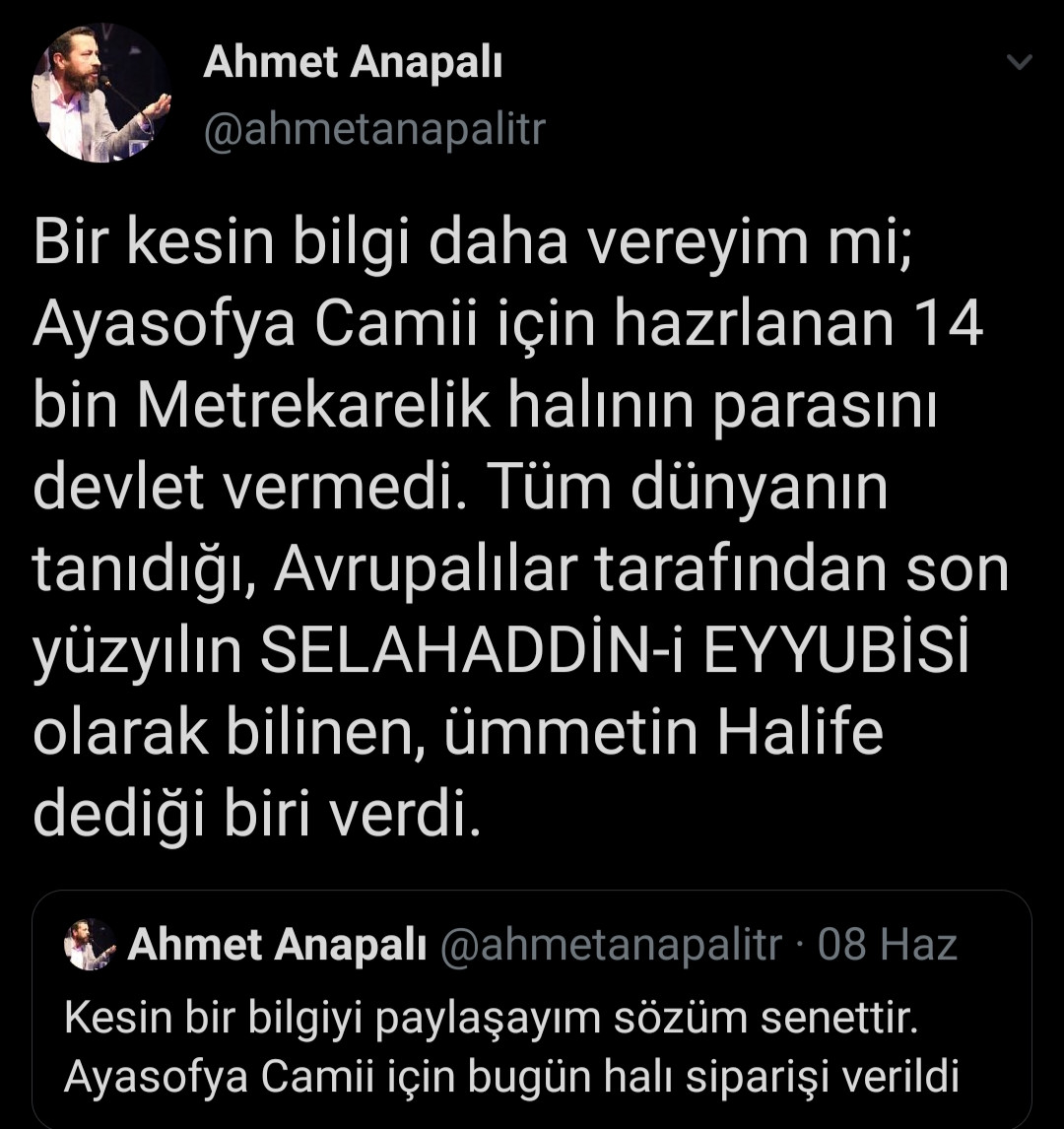 Ahmet Anapalı: Ayasofya'daki halının parasını ümmetin halife dediği biri ödedi - Resim: 1