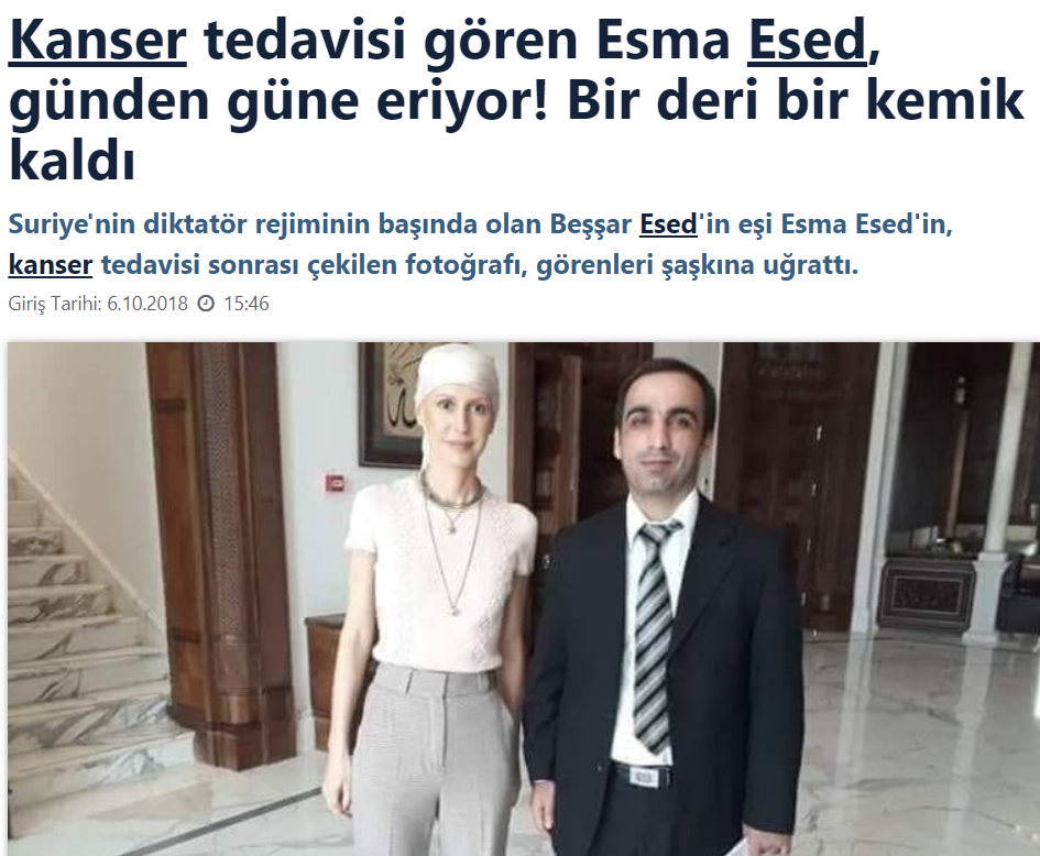 AKP medyası kanserle savaşan Esma Esad için hangi manşetleri atmıştı? - Resim: 1