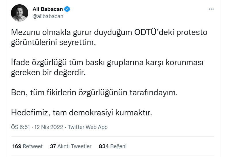 Ali Babacan'dan ODTÜ Protestosu Sonrası İlk Açıklama Geldi. - Resim: 1