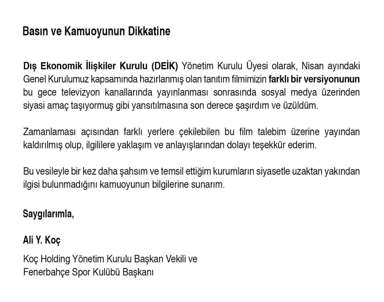 Ali Koç, iktidar propagandasına yorulan tanıtım filmini yayından kaldırttı - Resim: 1