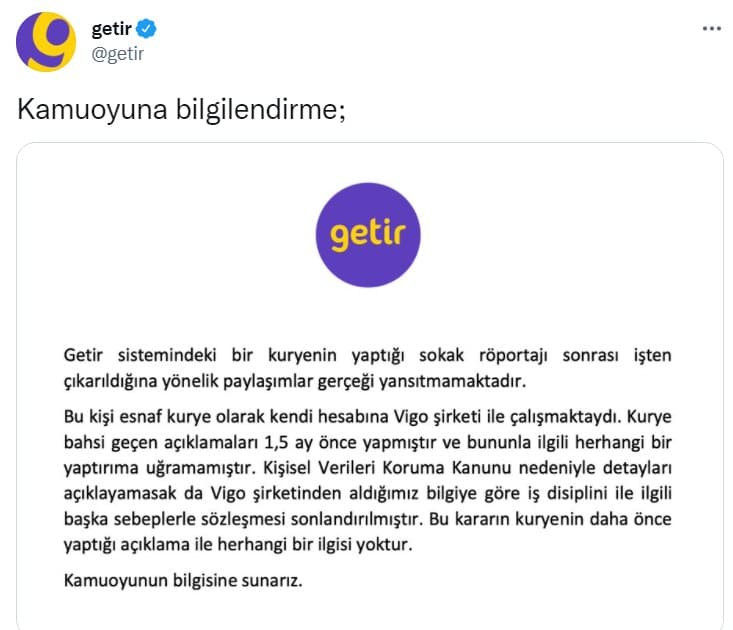 Getir'den Tepkiler Sonrası İlk Açıklama: Kararın Röportajla İlgisi Yoktur - Resim: 1