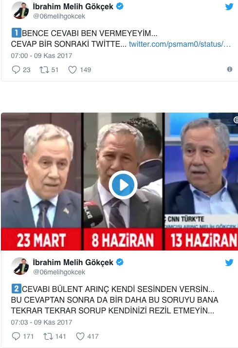 Gökçek'ten Arınç'a videolu yanıt: Bu soruyu tekrar tekrar sorup kendinizi rezil etmeyin... - Resim: 1