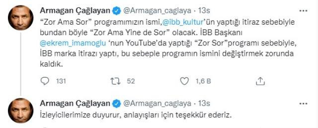 Armağan Çağlayan'ın Programına İBB'den İtiraz: Adını Değiştirdi - Resim: 1