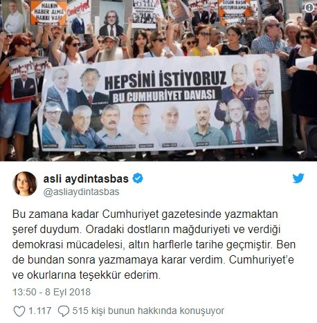 Aslı Aydıntaşbaş Cumhuriyet'ten istifa etti - Resim: 1