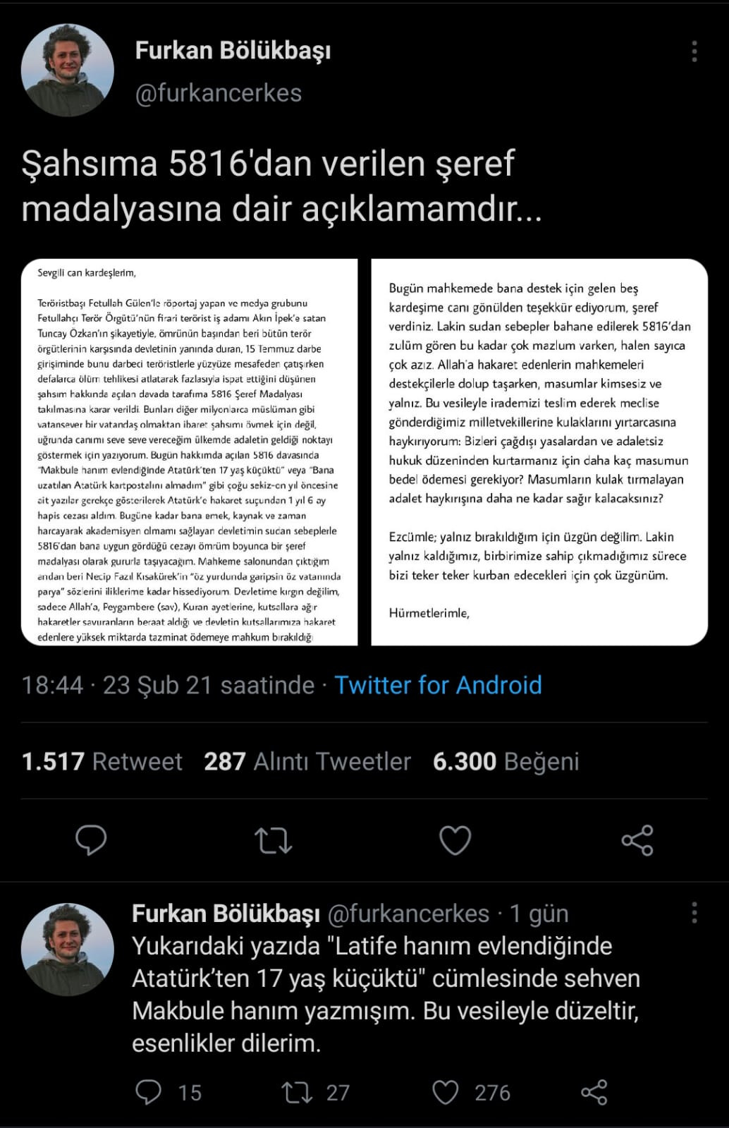 Pelikancıların Gözdesi Atatürk’e Hakaretten Ceza Aldı, Şeref Madalyası Dedi - Resim: 1