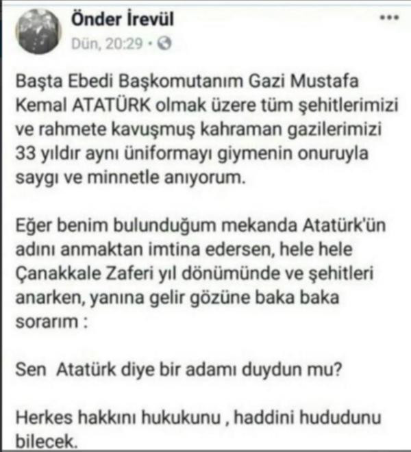 Atatürk'ün adı anılmayınca tepki gösteren Albay Önder İrevül'den yeni paylaşım - Resim: 1