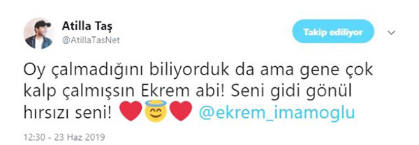 Atilla Taş'tan Ekrem İmamoğlu paylaşımı: Seni gibi gönül hırsızı seni! - Resim: 1