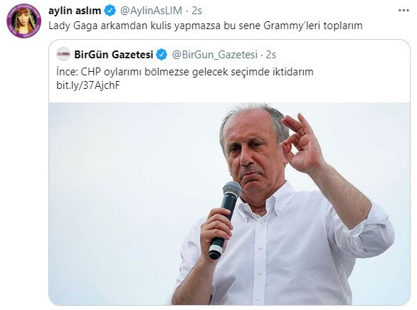 Aylin Aslım'dan Muharrem İnce'ye Lady Gaga Göndermesi - Resim: 1