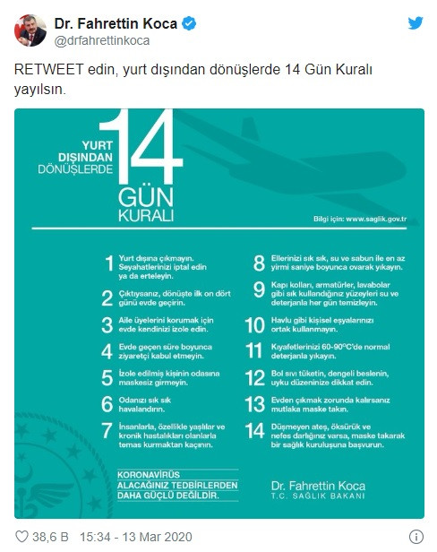 Bakan Koca 14 gün kuralını hatırlattı: Retweet edin - Resim: 3