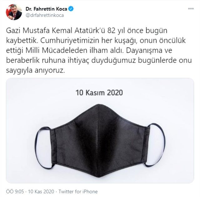 Gökhan Özoğuz'dan Koca'nın maskeli 10 Kasım paylaşımına sert tepki - Resim: 1