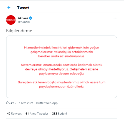 Sistemleri Çöken Akbank'tan Yeni Açıklama - Resim: 1