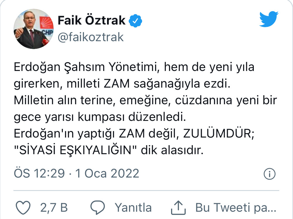 CHP'den Erdoğan'a Zam Tepkisi: Siyasi Eşkıyalık - Resim: 1