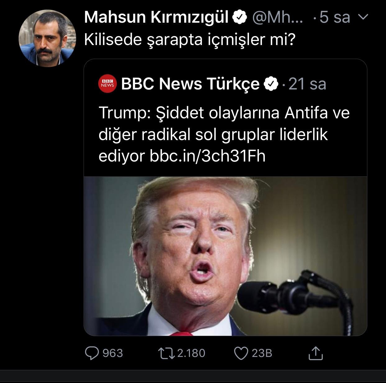 Mahsun, Trump’ı Erdoğan’ın camide bira içtiler sözüyle vurdu - Resim: 1