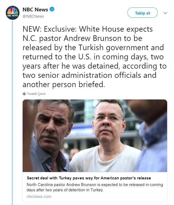 NBC: Papaz Brunson konusunda Türkiye ve ABD gizlice anlaştı - Resim: 1