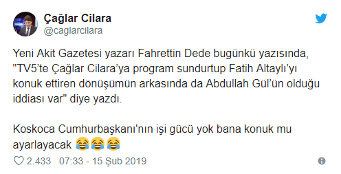 Fatih Altaylı'nın Çağlar Cilara'ya konuk olmasını sağlayan Abdullah Gül mü? - Resim: 1