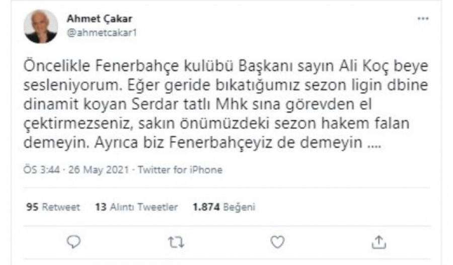 Ahmet Çakar, Ali Koç'a Seslendi: Serdar Tatlı'yı Görevden Aldırmazsanız... - Resim: 1