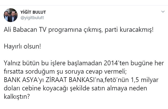 Erdoğan’ın danışmanı Yiğit Bulut’tan Ali Babacan’a FETÖ suçlaması