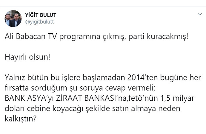 Erdoğan’ın danışmanı Yiğit Bulut’tan Ali Babacan’a FETÖ suçlaması - Resim: 1