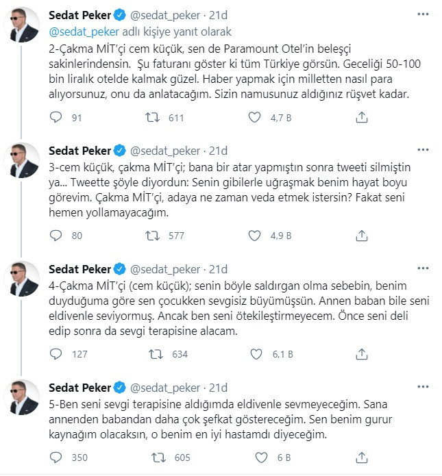 Sedat Peker: Çakma Mitçi Cem Küçük Otel Faturasını Göster - Resim: 1