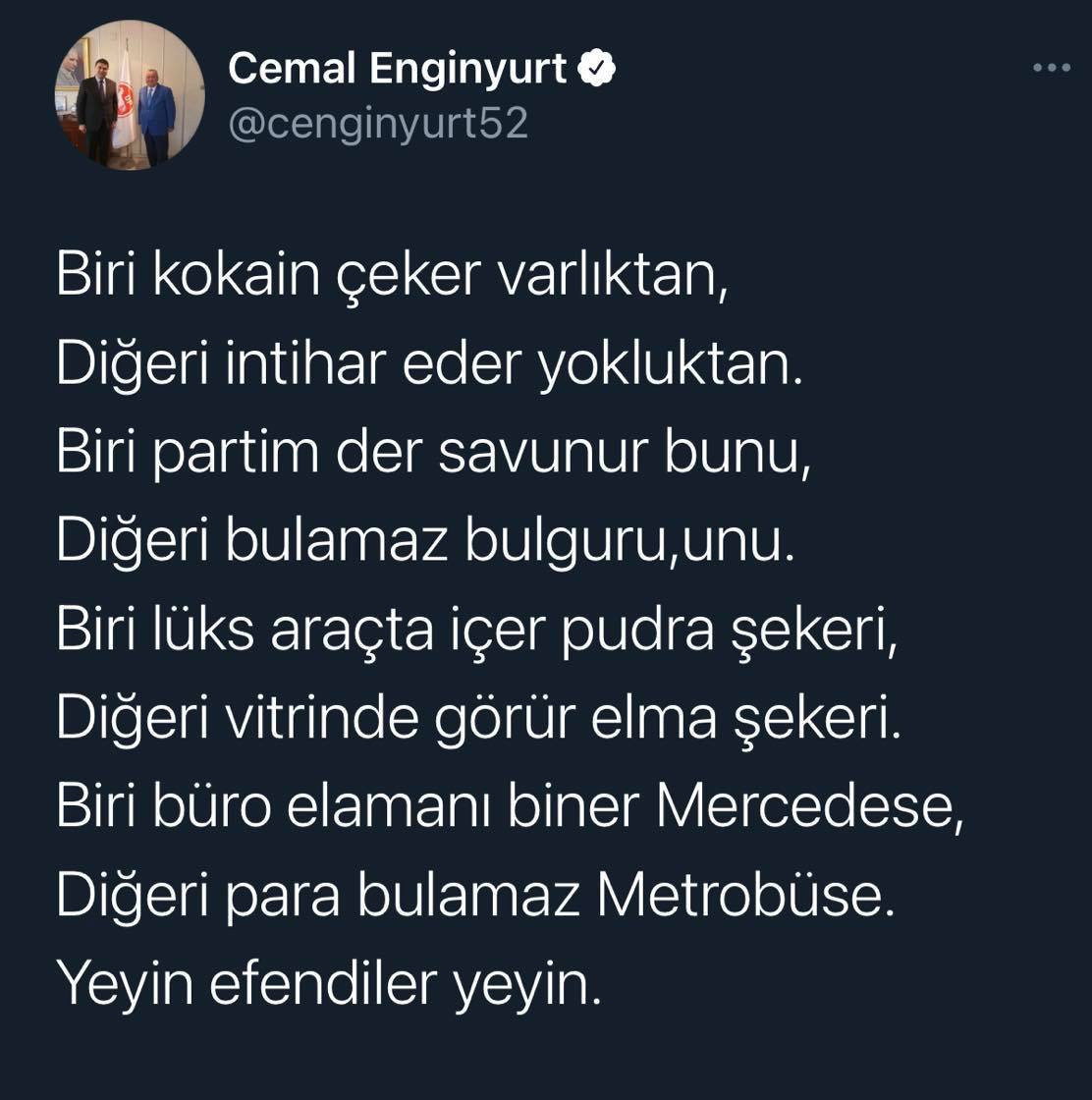 Cemal Enginyurt’tan AKP’yi Sarsan Kokain Skandalına Pudra Şekerli Şiir - Resim: 1