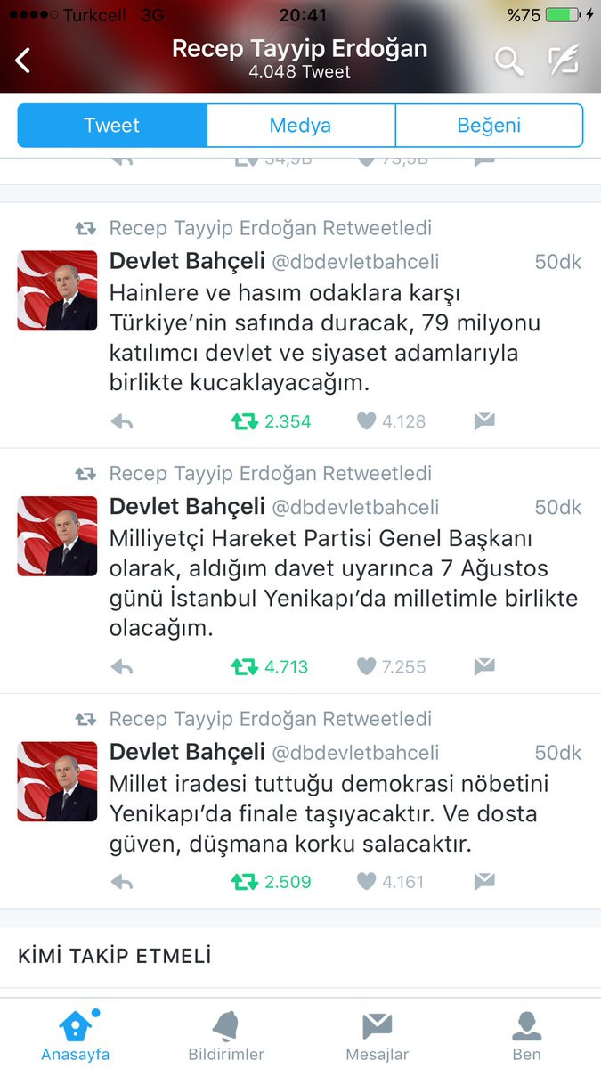 Bu bir ilk! Erdoğan Bahçeli'nin tweetlerini Retweet yaptı! - Resim: 1