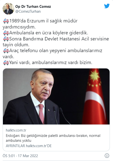 Eski Danışmanı Ambulans Yoktu diyen Erdoğan'a: Vardı, Üstelik Telefonluydu - Resim: 1