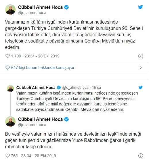 Cübbeli Ahmet'in 29 Ekim mesajı bazı takipçilerini kızdırdı - Resim: 1