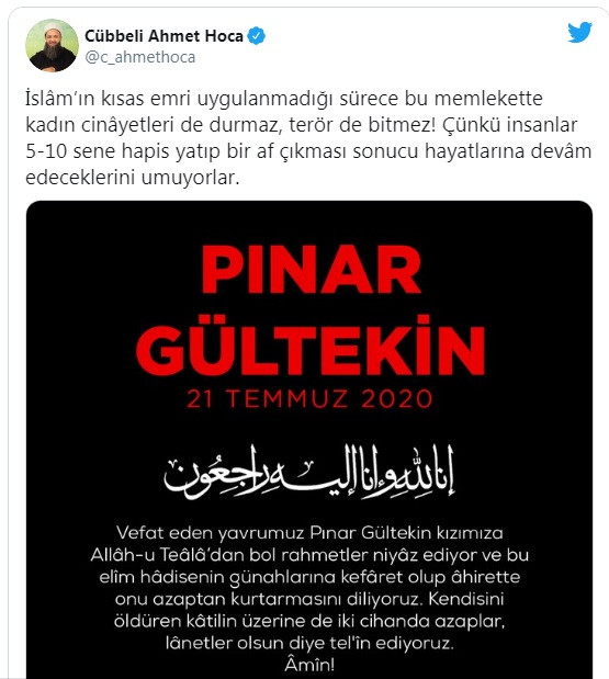 Cübbeli Ahmet'ten olay Pınar Gültekin mesajı! İslamın emri olan kısas... - Resim: 1