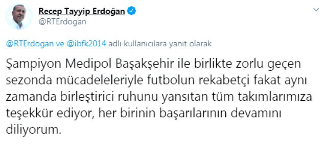Erdoğan’dan kurucusu olduğu Başakşehir’e şampiyonluk kutlaması - Resim: 2