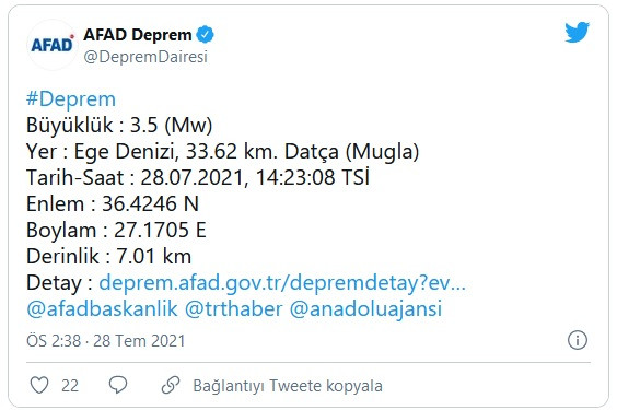 Son Dakika: Datça'da 3,5 Büyüklüğünde Korkutan Deprem - Resim: 1