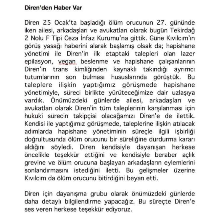 Trans tutuklu Diren Coşkun ölüm orucunu durdurdu - Resim: 2