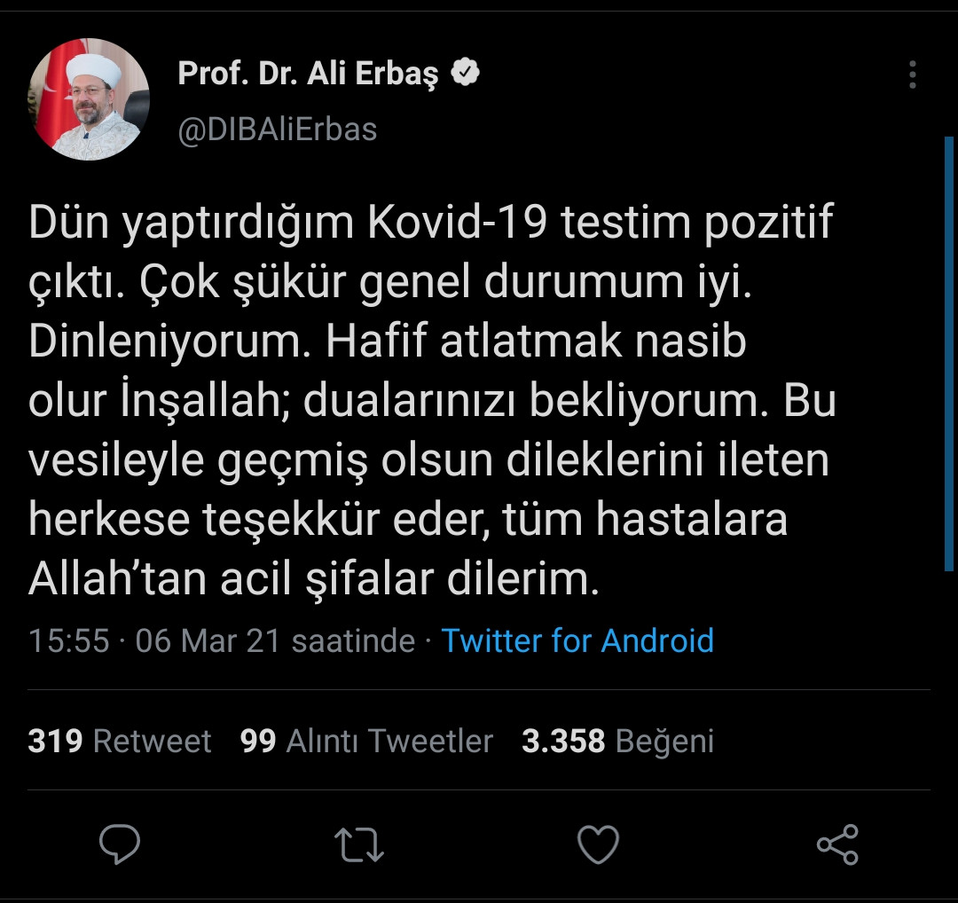 Diyanet İşleri Başkanı Ali Erbaş Koronavirüse Yakalandı - Resim: 1