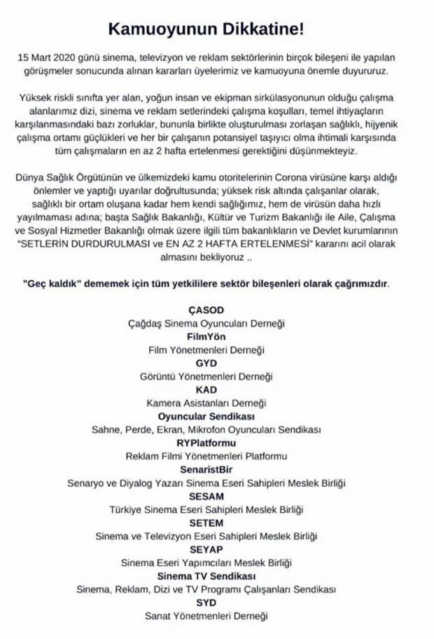 Son dakika: Dizi setlerinde çekimler duruyor mu? - Resim: 1