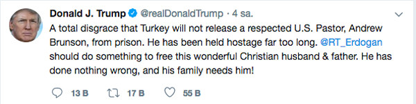 Trump'tan Erdoğan'a Rahip Brunson çağrısı - Resim: 1