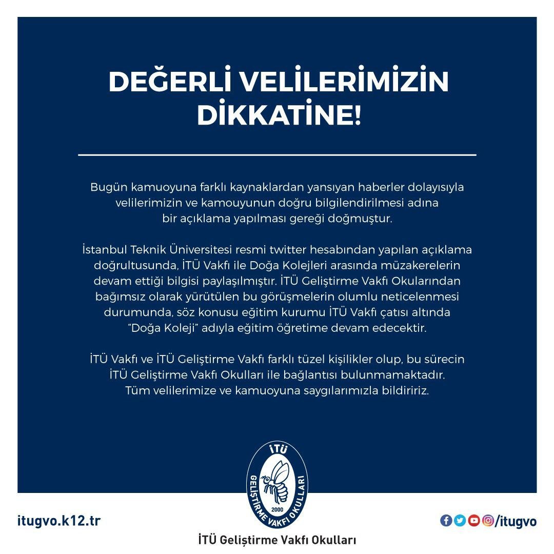 İTÜ Geliştirme Vakfı açıkladı: Doğa Koleji olarak devam edecek - Resim: 1